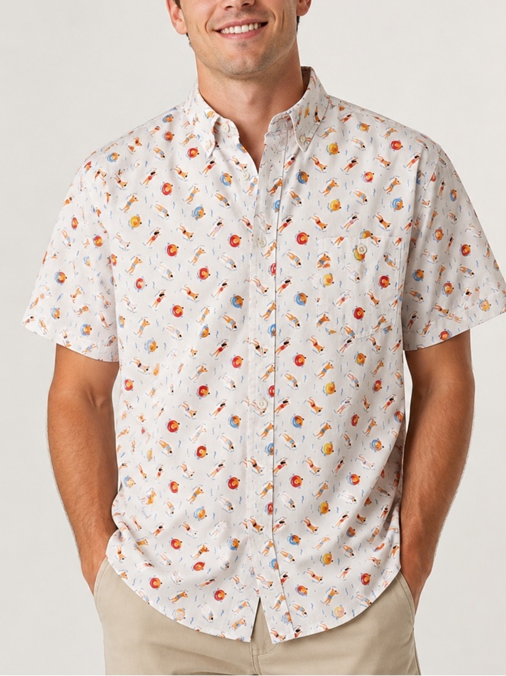 Artsy in Motion Slim Fit Poolside Print Button Down Shirt | Retro Summer Vibes